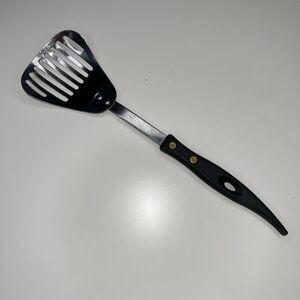 Vintage Kitchen Utensil Slotted Spoon Cooking Serving Stainless Black Handle